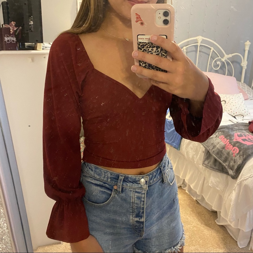 BooHoo Plunge Detail Frill Top